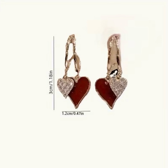 Heart Dangle Earrings with Rhinestone Accents Gorgeous Modern New - Picture 5 of 7